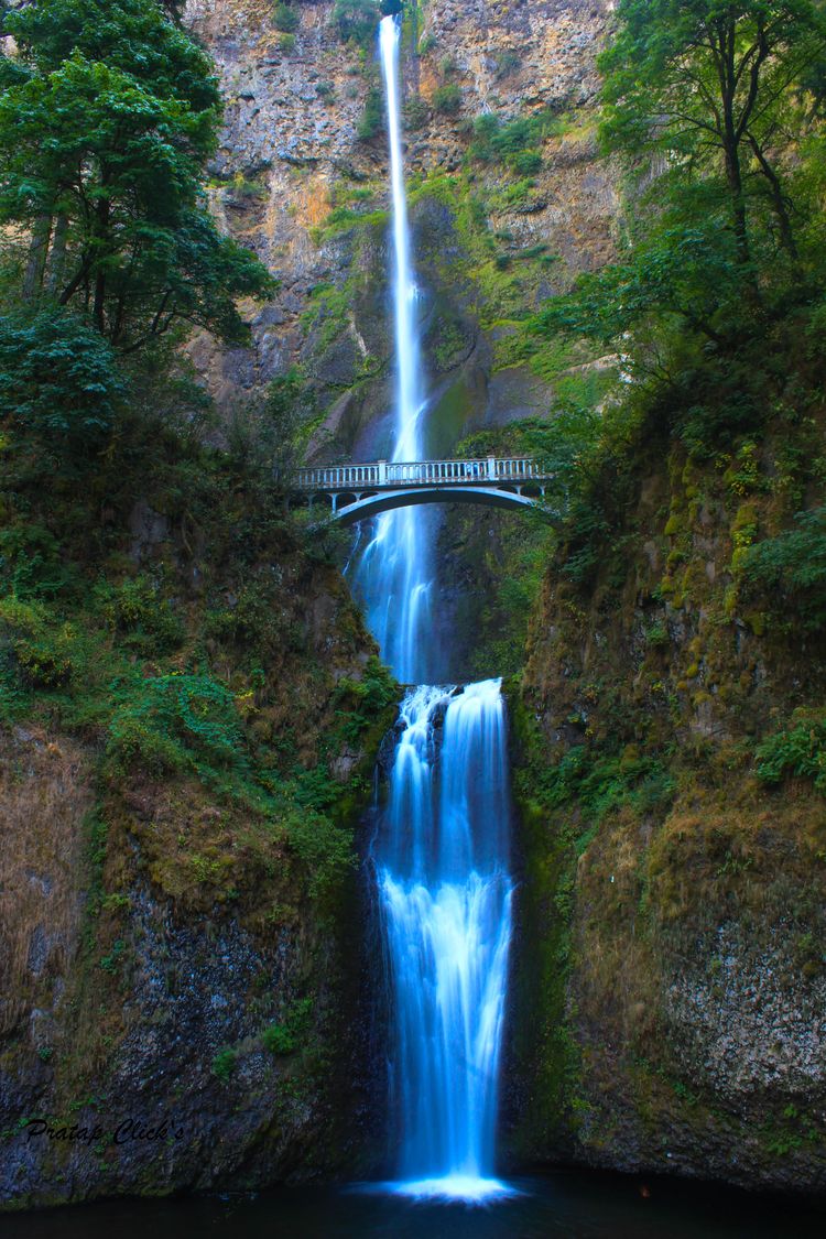 Water falls in the Columbia River Gorge